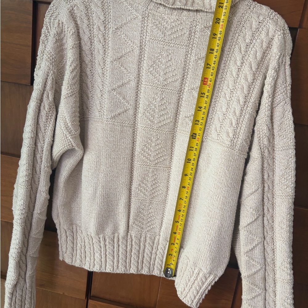 Vintage Cable Knit Cardigan Cream 100% Cotton Chunky Sweater Minimalist - Picture 6 of 7